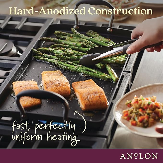 Anolon Advanced Home Hard Anodized Nonstick Double Burner Griddle, 10 Inch x 18 Inch, Onyx