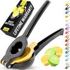 Zulay Kitchen Metal 2-in-1 Lemon Squeezer - Sturdy Max Extraction Hand Juicer Lemon Squeezer Gets Every Last Drop - Easy to Clean Manual Citrus Juicer - Easy-Use Lemon Juicer Squeezer - Black/Yellow