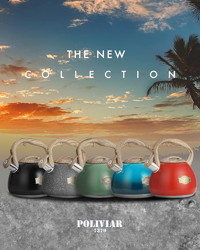 POLIVIAR Tea Kettle, 2.7 Quart Stovetop Tea Kettle, Audible Whistling Teapot, Food Grade Stainless Steel for Anti-Rust, Anti Hot Handle, Suitable for All Heat Sources (JX2022-MH30)