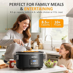 Sunvivi 8.5 Quart Programmable Slow Cooker: Multi-Cooker Food Warmer with Locking Lid & Digital Timer, Adjustable Tempature Control, Dishwasher Safe, Perfect for Families and Gatherings, Black