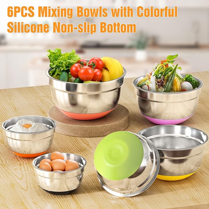 600W Electric Hand Mixer with 6 Piece Mixing Bowls with Airtight Lids Set, Mixer Electric Handheld Stainless Steel Metal Nesting Bowls Set for Kitchen Cooking Baking