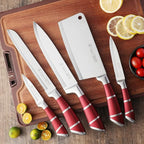 Kitchen Knife Set, 9-Piece Red Kitchen Knife Set with Acrylic Block, Non Stick Sharp High Carbon Stainless Steel Knife Set for Kitchen Cutting Meat Slicing Chopping Kitchen Women Gifts
