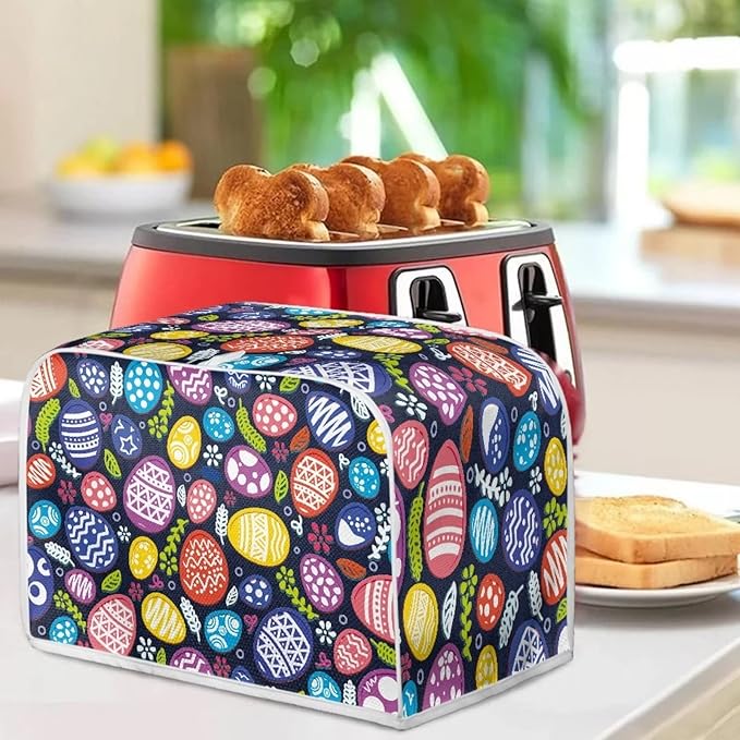 JEOCODY Easter Toaster Cover Egg Print Toaster Covers 4 Slice Wide Slot Dustproof Fingerprint Protectors and Greasy Protection Anti-sputtering Machine Washable Women Gift