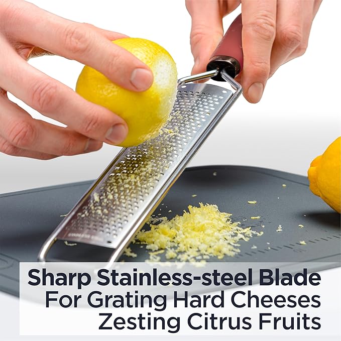 Deiss PRO Citrus Zester & Manual Cheese Grater - Parmesan, Lemon, Ginger, Garlic, Nutmeg, Chocolate - Sharp Stainless Steel Blade - Dishwasher Safe