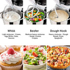 Kitchen in the box Stand Mixer, 5QT Two bowls Electric Food Mixer, 10 Speeds 3-IN-1 Kitchen Mixer for Daily Use with Egg Whisk,Dough Hook,Flat Beater (Black, 5QT)
