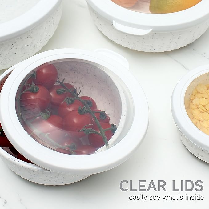 COOK WITH COLOR Prep Bowls with Lids- Wide and Deep Nesting Plastic Small Mixing Bowl Set with Lids, 8 Piece Set - Wide Bowls, Speckled White