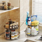 LAMU 2 Pack 2 Tier Lazy Susan Turntable Organizer 9.25'' Rotating Spice Rack Organization for Cabinet, Kitchen, Pantry, Countertop, Bathroom, Vanity, Medicine Cabinet Organizer, Grey