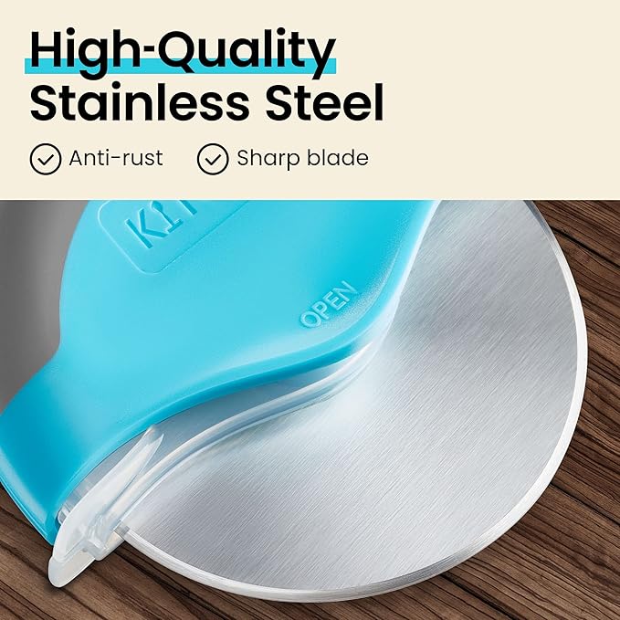 Kitchy Pizza Cutter Wheel with Protective Blade Cover, Ergonomic Pizza Slicer (Blue)