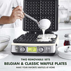 GreenPan Elite 4-Square Belgian & Classic Waffle Maker,Healthy Ceramic Nonstick Dishwasher Safe Plates, Adjustable Shade/Crunch Control, Wont Overflow, Easy Cleanup Breakfast, PFAS-Free, White