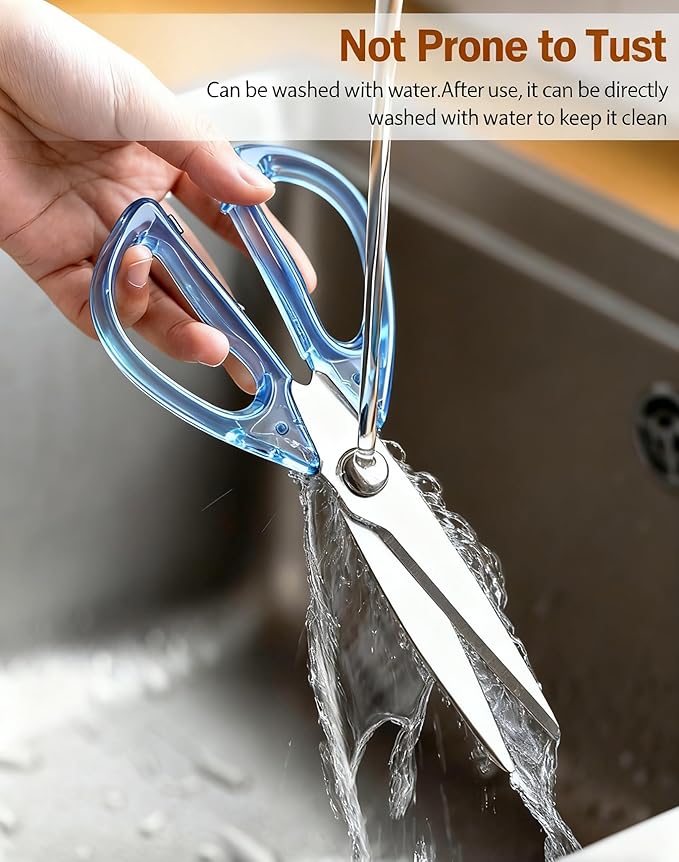 8.0inch Kitchen Shears, Sharp Stainless Steel Meat & Poultry Scissors, Transparent Blue Acrylic Handle, All Purpose Utility Cooking Scissors for Kitchen/BBQ/Home/Office