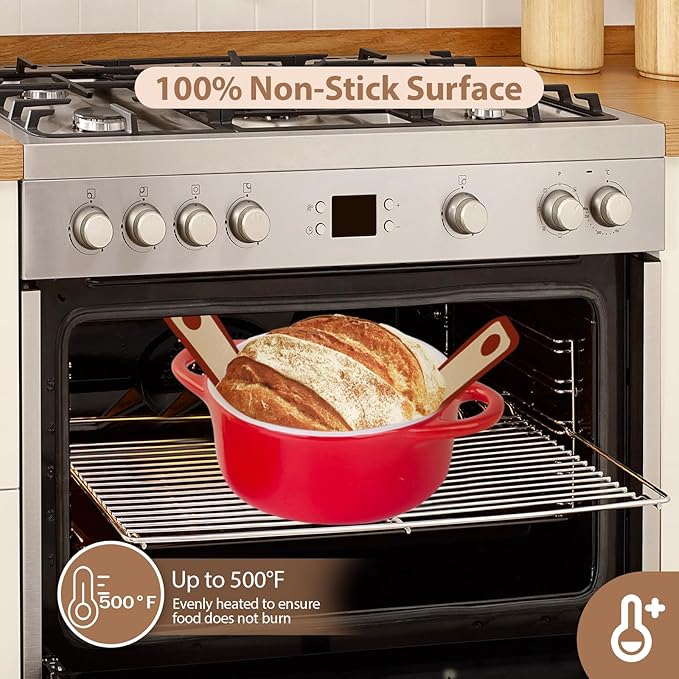 Silicone Bread Sling for Dutch Oven, 2 PCS Red Non-Stick & Reusable Bread Baking Supplies with Extra Long Handles, Easily Transfer Sourdough, Dishwasher Safe, Round