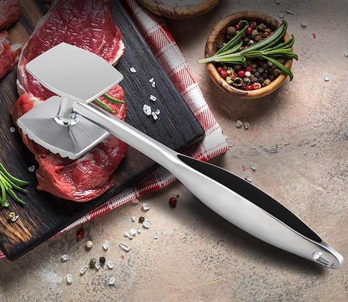 Aliglow Meat Tenderizer Hammer Tool Pounder For Tenderizing Steak Beef Poultry, Heavy Duty Dual-Sided Mallet with Soft Grip Handle - Multifunctional Kitchen Beater for Chicken,Fish, Baking