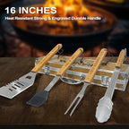Grandpa Gifts from Grandkids Fathers Day, Grandpa Gift Heavy Duty Wooden BBQ Grilling Accessories Kit for Backyard, Thick Stainless Steel Grill Utensils with Non-Slip Handle Tools in Portable Bag