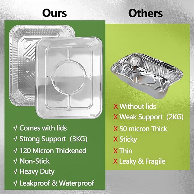 Thickened 30 Pack Heavy Duty Aluminum Pans with Lids, 9x13 Aluminum Foil Pans Disposable, Half Size Steam Table Foil Baking Tray for Cooking, Baking, Roasting & Chafing, Carton Packaging