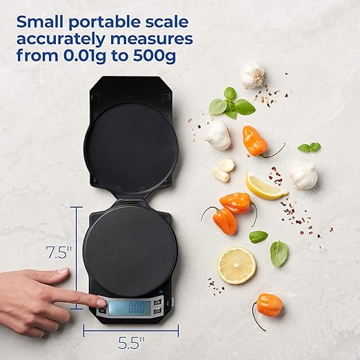 American Weigh Scales Precision Digital Kitchen Weight Scale, Food Measuring Scale, Backlit LCD Screen 500g x 0.01g (Black), LB-501