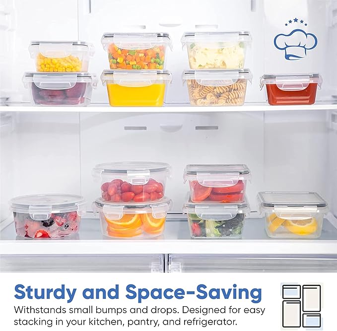 Chef's Path 28 Piece Airtight Food Storage Containers with Easy Snap Lids, 14 Containers and Lids, Stackable Kitchen and Pantry Canisters for Coffee, Meal Prep and Food Storage -Transparent