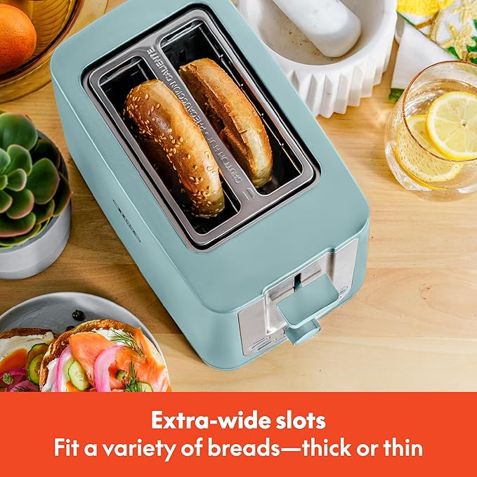 BELLA 2 Slice Toaster with Auto Shut Off - Extra Wide Slots & Removable Crumb Tray and Cancel, Defrost & Reheat Function - Toast Bread, Bagel & Waffle, Aqua