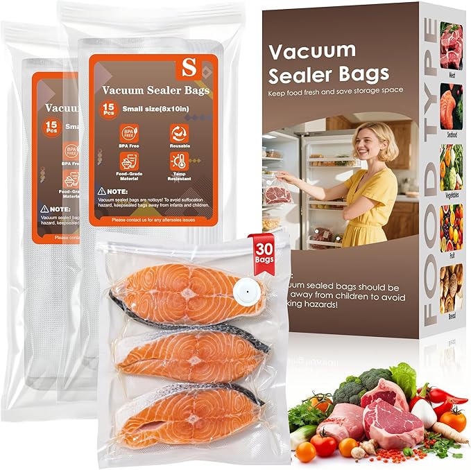 Vacuum Sealer Bags,Reusable Vacuum Sealer Bags,Can Withstand More Than 100 Washes,Small Size (30 Bags)