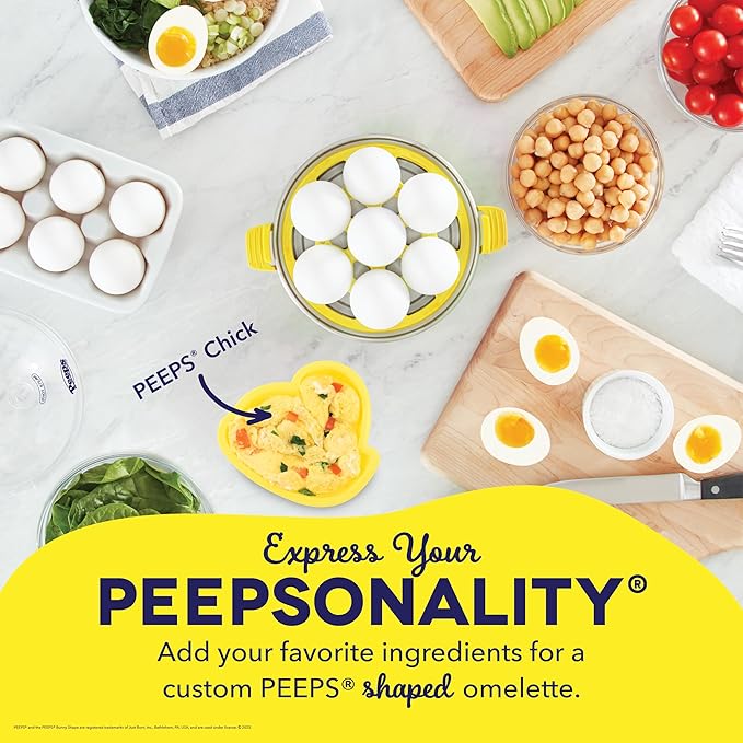 PEEPS & Dash Rapid Egg Cooker - Boiler, Poacher & Steamer - Includes Measuring & Recipe Guide - Dishwasher Safe - BPA Free - Holds 7 Eggs, Yellow