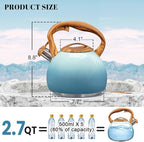 GGC Tea Kettle for Stove Top, 3.1QT/3L Whistling Tea Kettles for Boiling Water Coffee or Milk, Gradient Gray Tea Pot with Wood Parttern Handle, Stainless Steel Tea Pot for Home and Kitchen