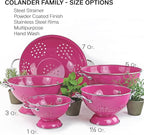 Reston Lloyd, 3 Quart Powder Coated Steel Kitchen Strainer Basket for draining Pasta, Vegetable and Fruit, Chrome Handles and Wide Stable Base, Magenta