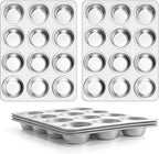 E-far Stainless Steel Muffin Pan Set of 5, 12 Cups Cupcake Pans Tins for Baking, Non-Toxic Metal Muffin Tray Molds for Small Mini Cupcake, Heavy Duty & Regular Size, Rust Free & Dishwasher Safe