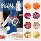 Cambom Rotary Cheese Grater Hand Crank Cheese Shredder for Fresh Cheese, Vegetable, Nuts,Non-slip Suction Base, Free Cleaning Brush Three Blades,Deep Blue