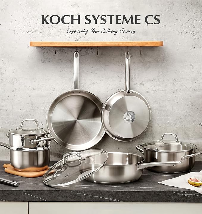 KOCH SYSTEME CS Stainless Steel Cookware Set 10 Piece, 18/10 Stainless Steel Pots and Pans Set for Professional Cooking, Kitchen Cookware Sets, Induction Compatible, Pots and Pans Set, Cooking Set