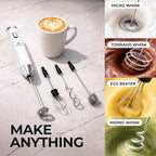 Zulay Kitchen Metal Rechargeable Milk Frother, 3 Whisk Attachments Handheld Frother Wand, 1800mAh USB-C Charging, Electric Drink Mixer for Protein, Matcha & Powders - One Charge Lasts up to 6 Months