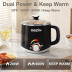 Dezin Hot Pot Electric, Rapid Noodles Cooker, Stainless Steel Electric Pot 1.6 Liter, Perfect for Ramen, Egg, Pasta, Dumpling, Soup, Porridge, Oatmeal with Temperature Control and Keep Warm Function