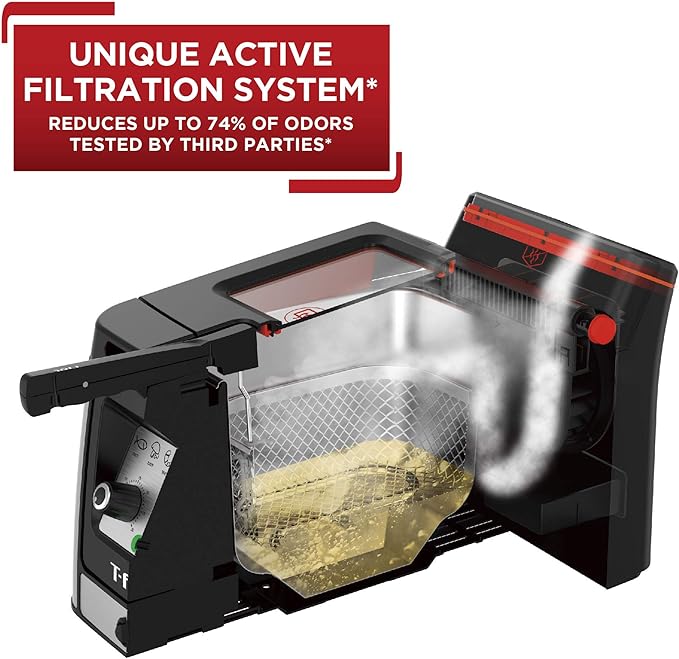 T-fal Deep Fryer with Basket, Electrics Stainless Steel 3.5 Liter Oil Capacity, 2.6 Pound Food Capacity 1800 Watts Easy Clean, Temp Control, Digital Timer, Oil Filtration, Dishwasher Safe Parts Silver