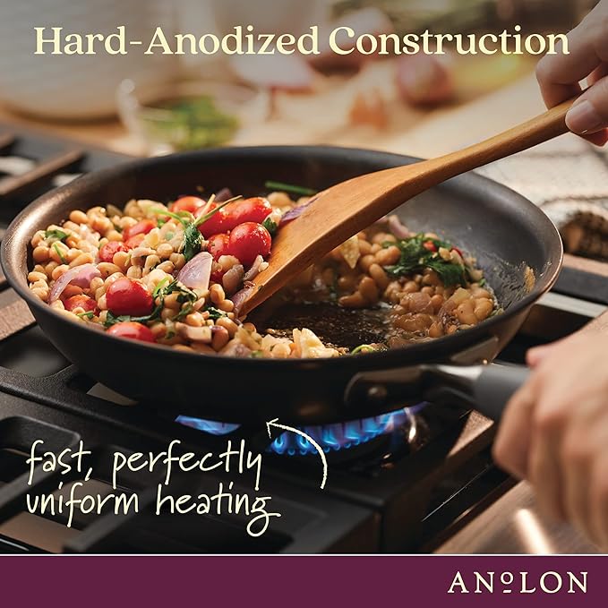 Anolon Advanced Home Hard Anodized Nonstick Sauce Pan/Saucepan with Straining and Lid, 2 Quart (2 Qt Straining Saucepan, Moonstone)
