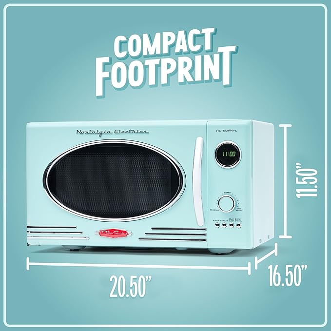 Nostalgia Retro Countertop Microwave Oven, 0.9 Cu. Ft. 800-Watts with LED Digital Display, Child Lock, Easy Clean Interior, Cu.Ft, Aqua