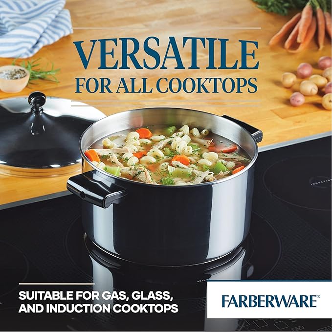 Farberware Classic Stainless Steel 6-Quart Stockpot with Lid, Stainless Steel Pot with Lid, Silver