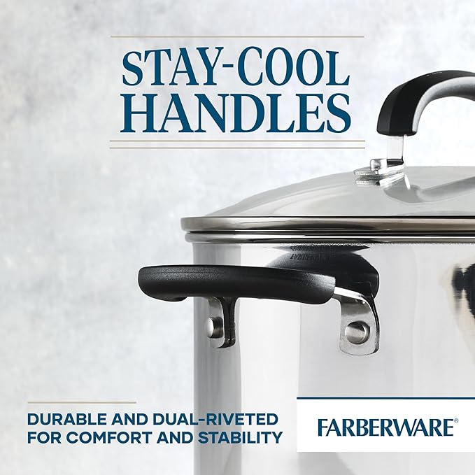 Farberware Brilliance Stainless Steel Dutch Oven/Casserole Pan with Glass Lid, 5 Quart, Dishwasher Safe and Induction Ready, Compatible with All Cooktops, Stainless Steel