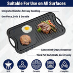 Griddle Pan for Stove Top – 20" Reversible Cast Iron Double Burner Griddle Plate, Multi-Use Preseasoned Pancake Pan with Handles - Works on most Stovetops, Grills, and Fire