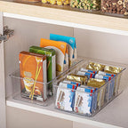 Vtopmart 6 Pack Food Storage Organizer Bins, Clear Plastic Bins for Pantry, Kitchen, Fridge, Cabinet Organization and Storage, 4 Compartment Holder Packets, Snacks, Pouches, Spice Packets