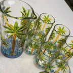 Tropical Summer Drinking Glasses 4 Tall Coconut Tree Design Pool Party Caribbean Beach Theme Colorful Tiki Bar Margarita Mix Drink Mojito Martini Pool Party Cup Palm Trees Engraved Whiskey Sour Glass