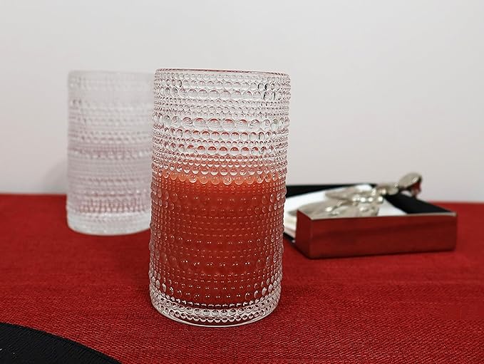 Glaver's Hobnail Drinking Glasses, Set of 4 Clear Vintage Beaded Glass Cups, 15 Oz. Cocktail Drinking Glassware Set, For Water Juice, Smoothies. Home, Dinner, Bar uses.