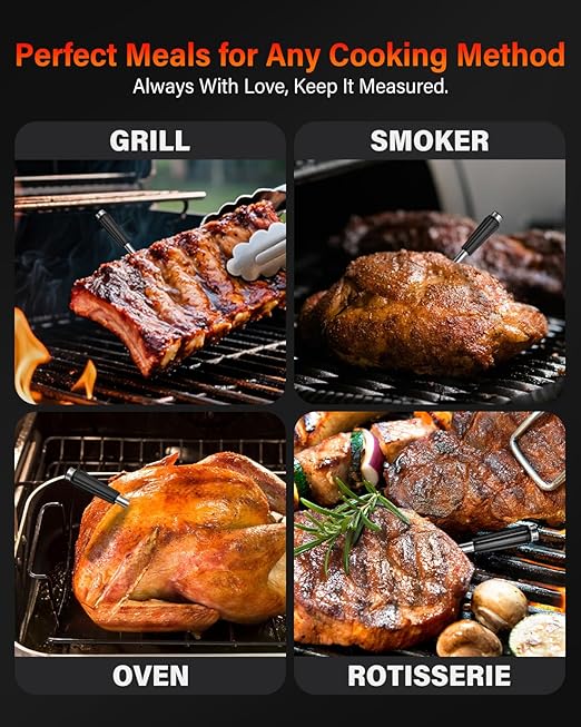 Bluetooth Wireless Meat Thermometer with App, Touch Screen, Audible Alarm, 2 Probes, 800ft Range & Rechargeable Base, Kitchen Food Thermometer for Cooking, BBQ, Smoker | Stocking Stuffers for Men
