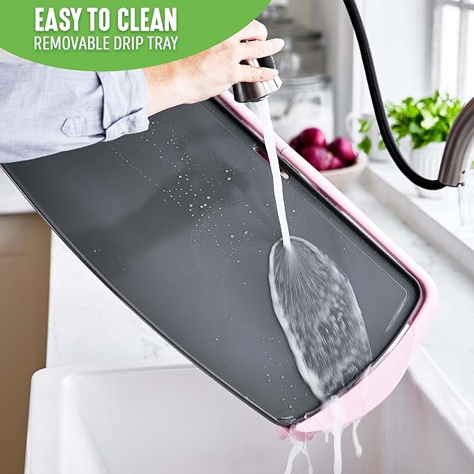 GreenLife 20” Extra Large Electric Griddle, Non-Toxic PFAS-Free Ceramic Nonstick, Temperature Control, Quick Even Heating, Removable Drip Tray, Pancakes, Eggs, Sausage, Easy Clean, Pink