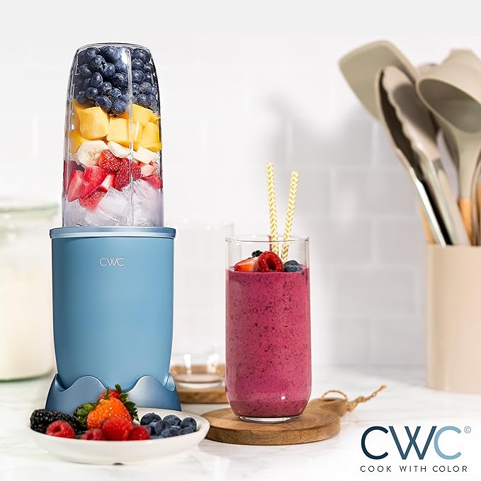 COOK WITH COLOR Personal Power Blender 600W, 24oz Capacity, BPA-Free Jar, Ice-Crushing Blades, Ideal for Smoothies & More, Anti-Slip Feet, Easy to Clean, Slate Blue