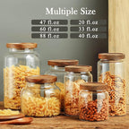 Labina Glass Storage Container Airtight Food Jars Kitchen Canister with Wood Lids, 40 Oz Wide Mouth Pantry Organization Glass Jar for Flour, Sugar, Cookie, Spagetti, Nuts and Candy