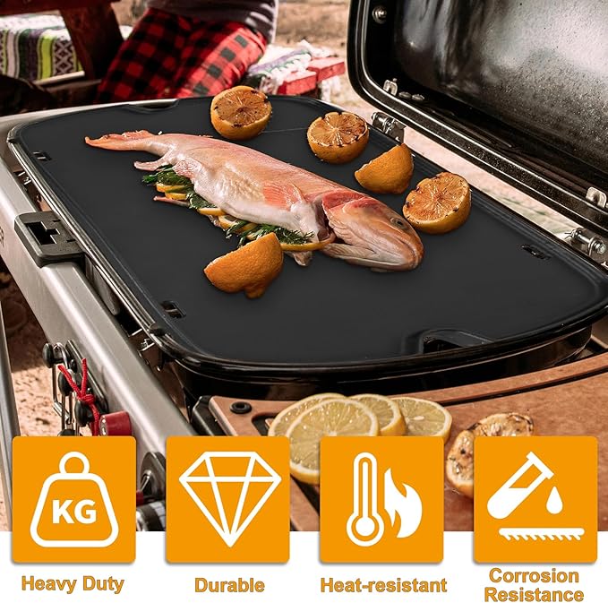 Cast Iron Grill Griddle for Weber 9010001 9011701 9013001 9020001 9030001 Traveler Portable Grill Accessories, Reversible Full Size Cooking Plate with Carry Bag