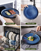 Famiware Star 16-Piece Stoneware Dinnerware Set, Service for 4 - Shallow Pasta Bowls & Flat Plates, Modern Rustic Reactive Glaze Dishes, Chip/Scratch Resistant, Microwave/Dishwasher Safe, Nebulas Blue