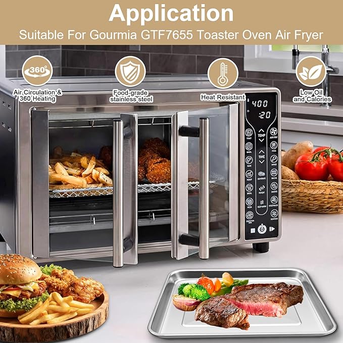 Toaster Oven Replacement Parts Accessories for Gourmia GTF7655 GTF7350 GTF7460, 3 IN 1 Tray Basket Rack Kit for Gourmia Digital Toaster Oven Air Fryer 17 Cooking Presets French Door 1700W 24L