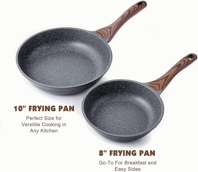 SENSARTE Nonstick Frying Pan Skillet, Swiss Granite Coating Omelette Pan, Healthy Stone Cookware Chef's Pan, PFOA Free (8/9.5/10/11/12.5 Inch) (8 Inch)