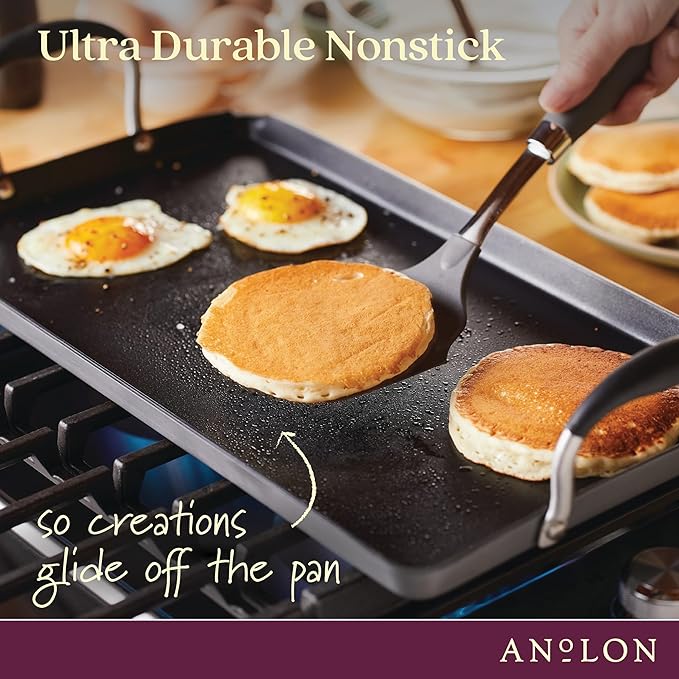 Anolon Advanced Home Hard Anodized Nonstick Double Burner Griddle, 10 Inch x 18 Inch, Onyx