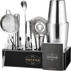 Mixology Bartender Kit with Stand, Home Bar Set Cocktail Shakers Bartending Kit, Bar Tools Boston Shaker Set, Professional Drink Mixing Martini Making Barware with Recipe Book