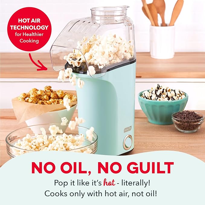 DASH Fresh Pop Popcorn Maker - Oil-Free, Air Popcorn Popper - With Measuring Cup & Recipe Guide - Perfect for Movie Nights - 16 Cups, Aqua